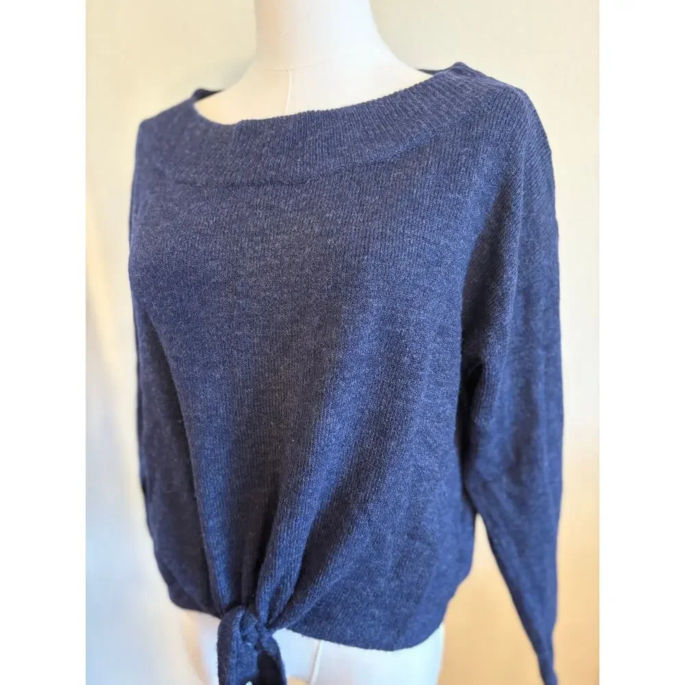 LASCANA Boatneck Blue Sweater | Tie Waist Cozy‎ Lightweight Fall Top | SMALL
